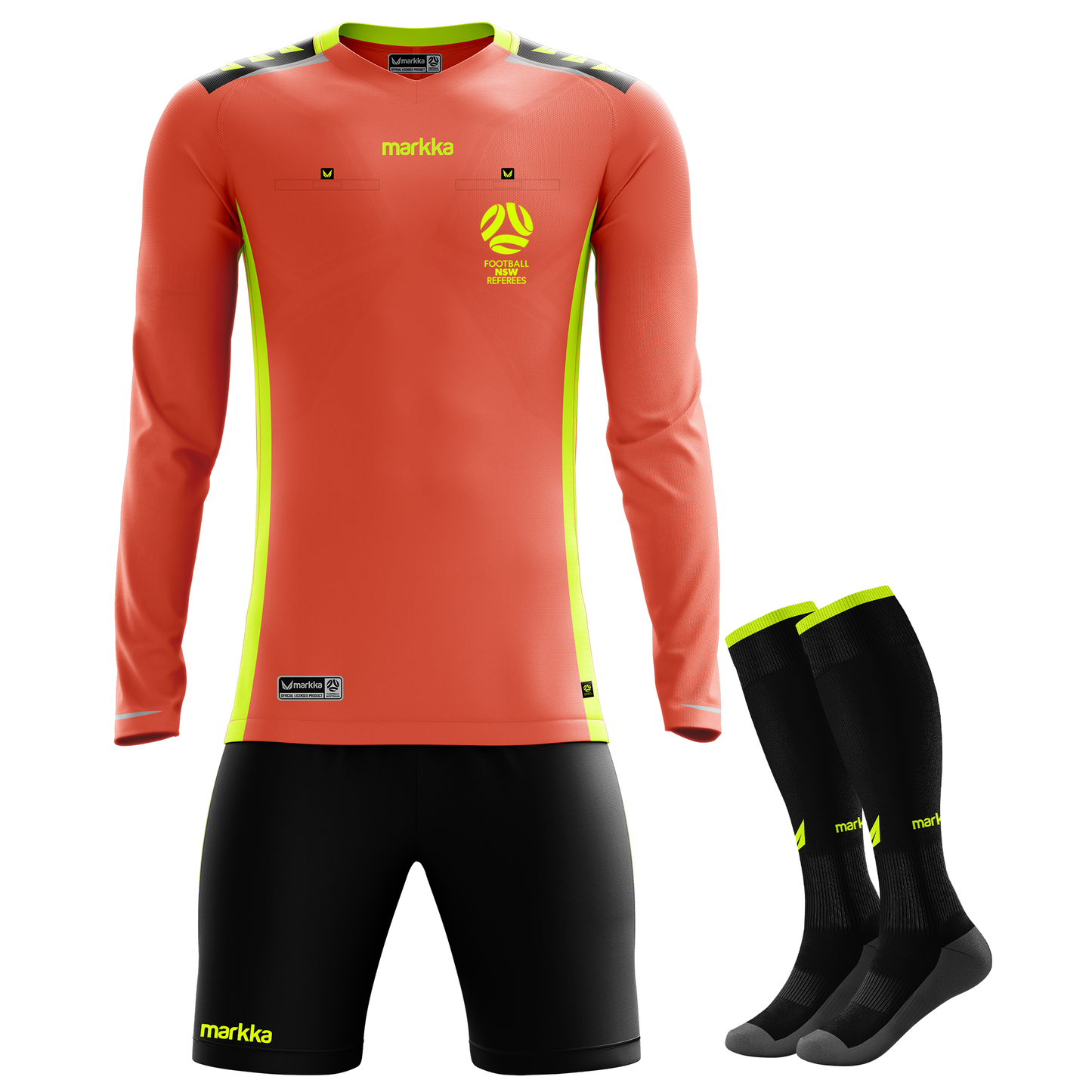 FNSW Referees Branch Bosko Referee Kit Long Sleeve Fluro Coral
