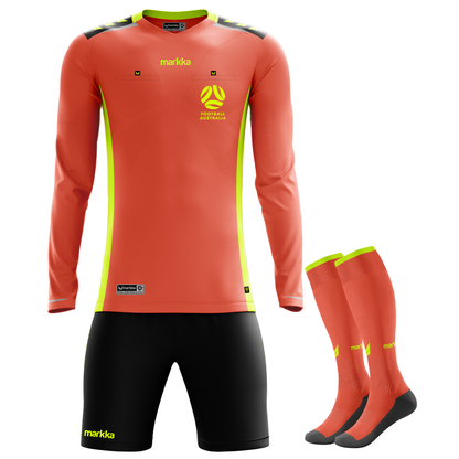 Football Australia Bosko Referee Kit Long Sleeve Fluro Coral