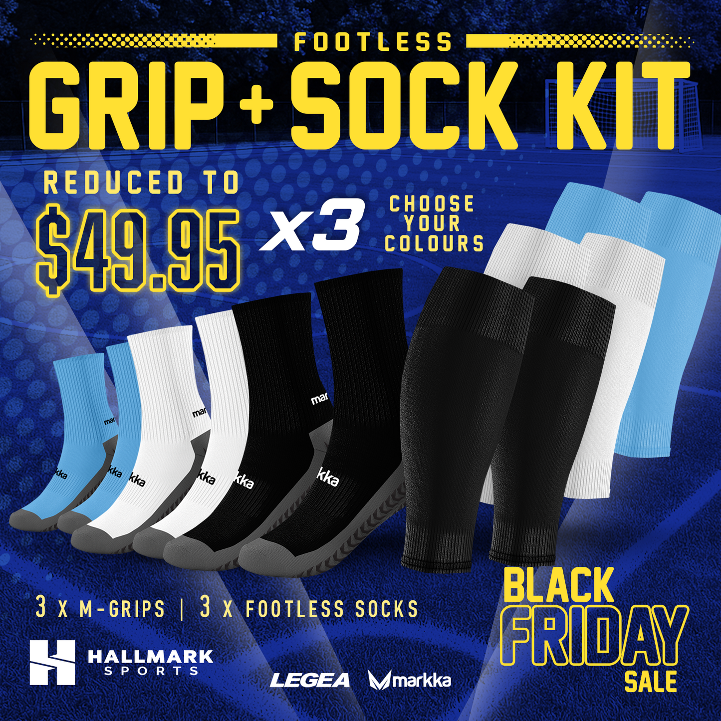 Grip + Sock Kit 3 Pack Black