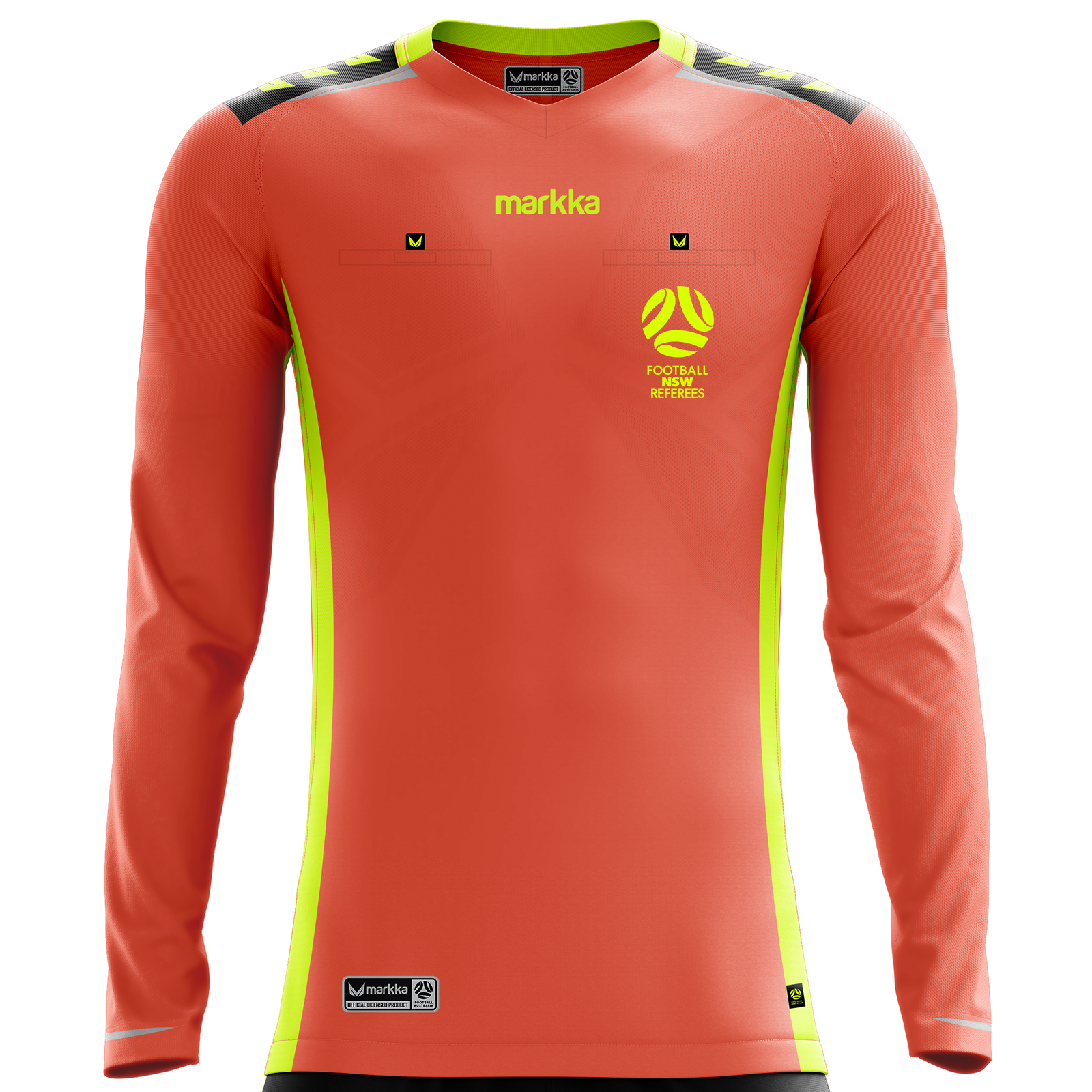 Bosko FNSW Referees Branch Mens Bosko Referee Jersey Long Sleeve Fluro Coral ...